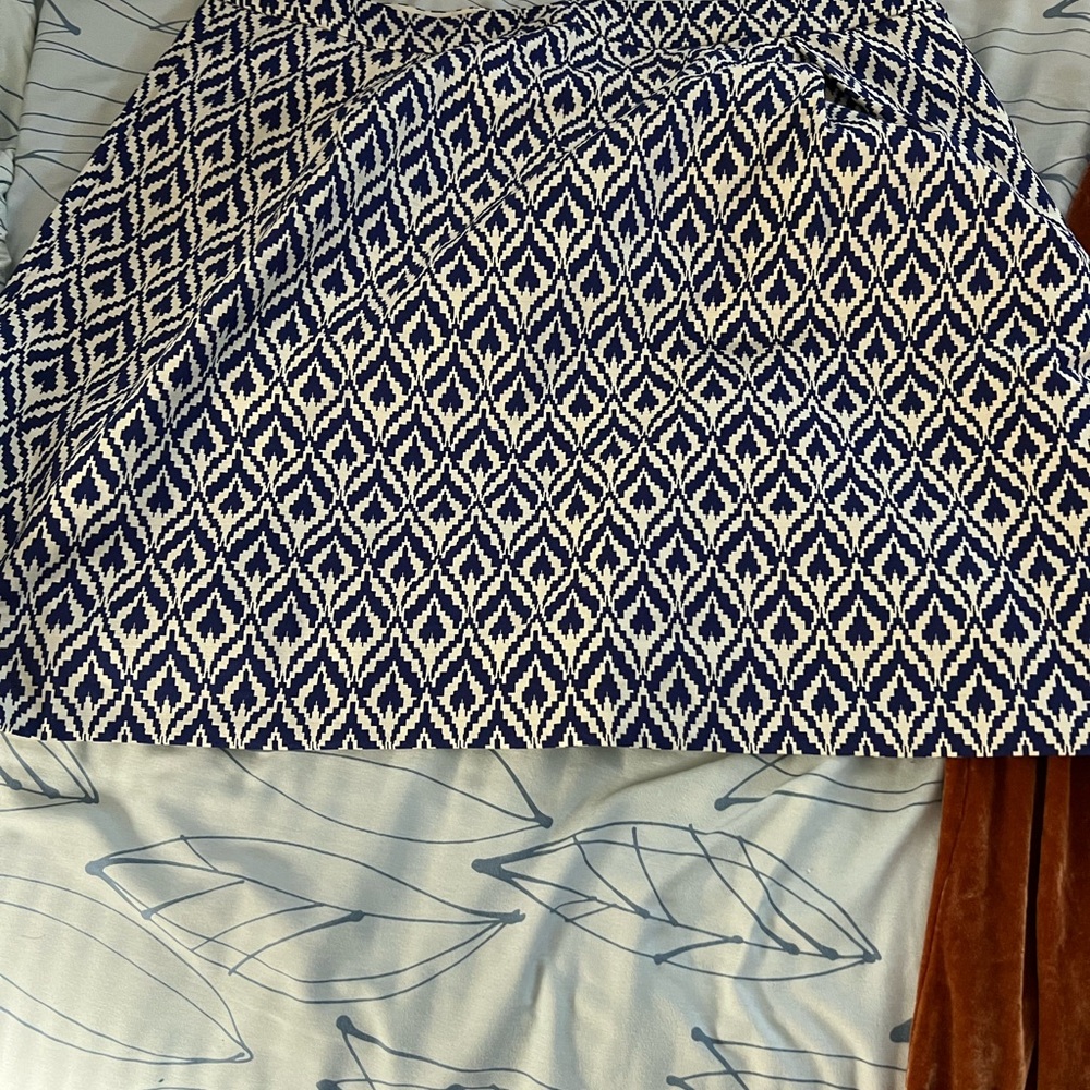 J. Crew White and Blue Midi A-Line Skirt